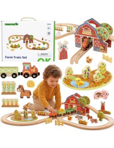 Medinis ūkio traukinukas TOOKY TOY - 48 dalių rinkinys