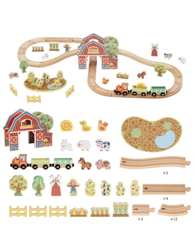 Holz-Eisenbahn Farm TOOKY TOY – Set, 48-teilig