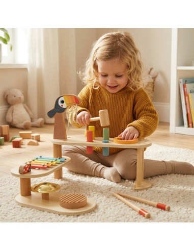 Edukacyjny Stolik Muzyczny Tooky Toy Drewniane Instrumenty 8 el.
