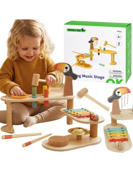 Edukacyjny Stolik Muzyczny Tooky Toy Drewniane Instrumenty 8 el.
