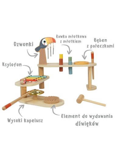 Edukacinis muzikinis staliukas TOOKY TOY, mediniai instrumentai, 8 elementai