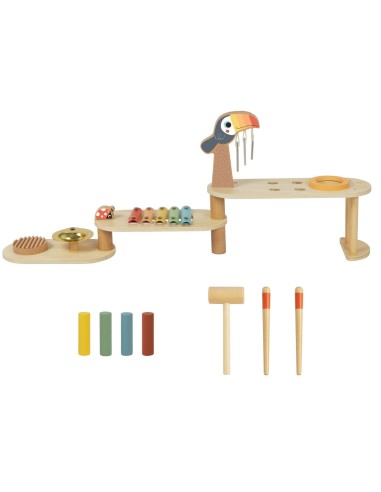 Edukacinis muzikinis staliukas TOOKY TOY, mediniai instrumentai, 8 elementai