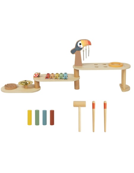 Edukacinis muzikinis staliukas TOOKY TOY, mediniai instrumentai, 8 elementai