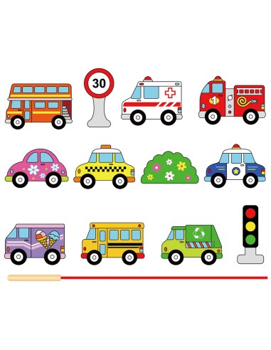 VIGA Holzbausteine Durchflechtspiel Schnurspiel Autos Spielzeug