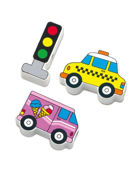 VIGA Holzbausteine Durchflechtspiel Schnurspiel Autos Spielzeug