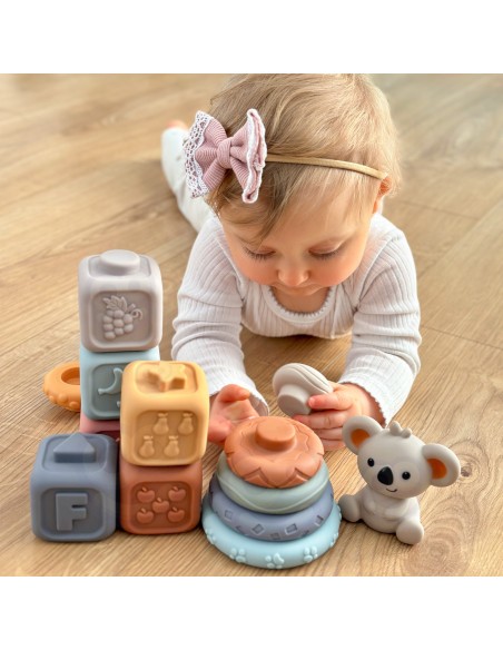 Minkšti sensoriniai blokeliai WOOPIE BABY 3in1 meškiukas - saugumas ir pramogos