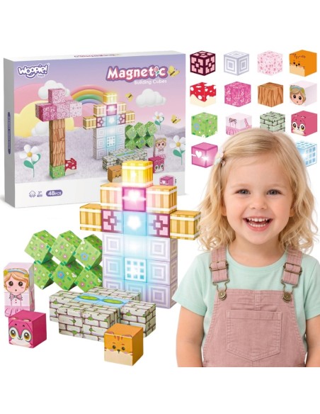 Woopie magnetinės kaladėlės 48 el. | Montessori 3D konstruktorius