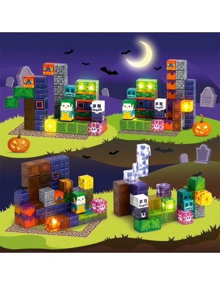 WOOPIE Magnetbausteine Leuchtend Halloween 63-tlg. – Bau aus Würfeln