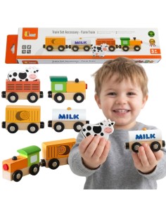 Viga Wooden Farm Train - Wagons and Animal Figurines on the Farm