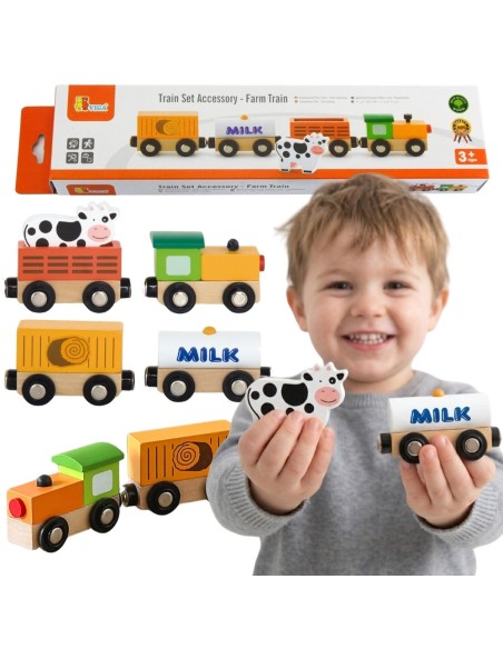 Holz-Landwirtschaftszug Viga – Waggons & Tierfiguren auf dem Bauernhof