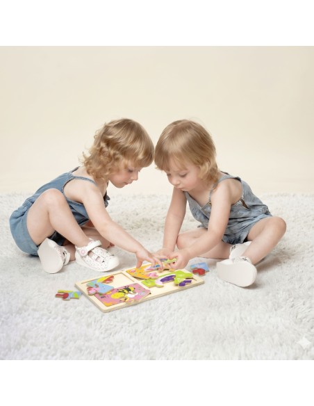 VIGA Drewniane Puzzle Owady 4w1 - Kreatywna Zabawa dla Dzieci