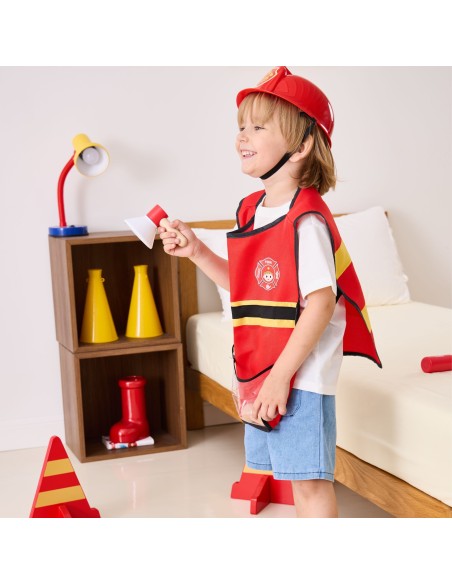 VIGA Feuerwehr-Set für kleine Kinder mit Weste | 8 Holzaccessoires