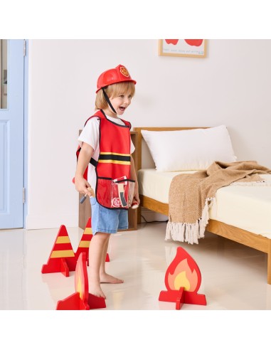 VIGA Feuerwehr-Set für kleine Kinder mit Weste | 8 Holzaccessoires
