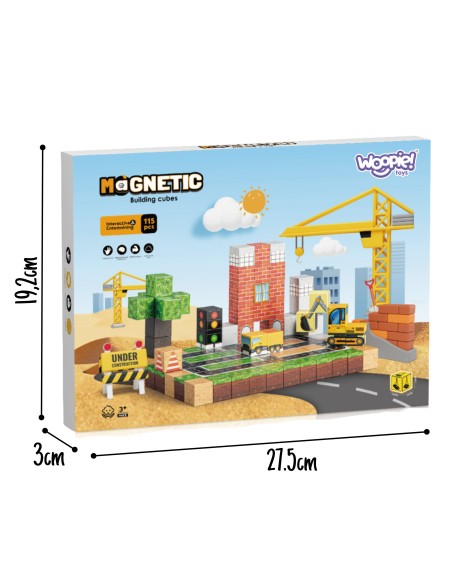 WOOPIE magnetinės kaladėlės statybvietei 115 el. – kūrybinis rinkinys