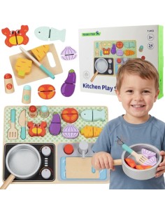 Drewniana Kuchnia 2w1 Sorter z Akcesoriami Kuchnia Dzieci Tooky Toy