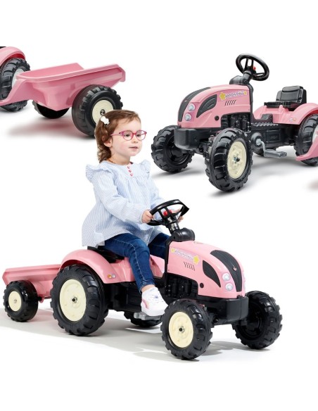 FALK Traktor Country Star Różowy z Przyczepką i Klaksonem 2+