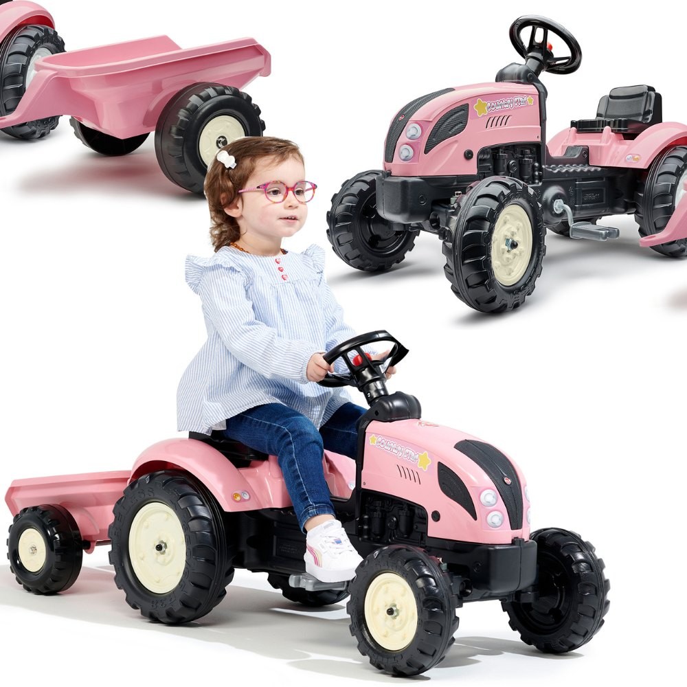 FALK Traktor Country Star Różowy na Pedały + Przyczepka i Klakson 2-5Lat.