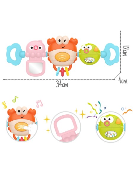 WOOPIE Panel Sensoryczny do Wózka Grający Krab Lusterko 6m+