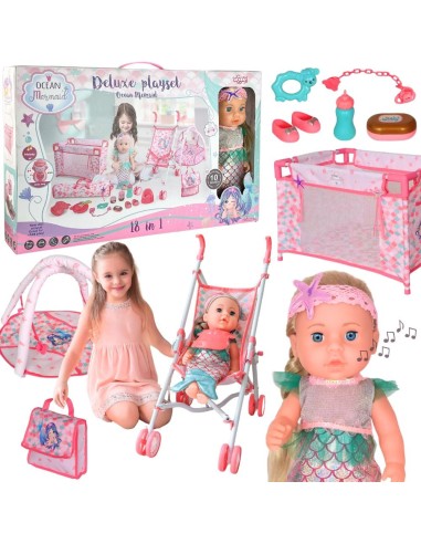 Mermaid Doll Deluxe Playset 18in1 WOOPIE – Stroller Crib Sound