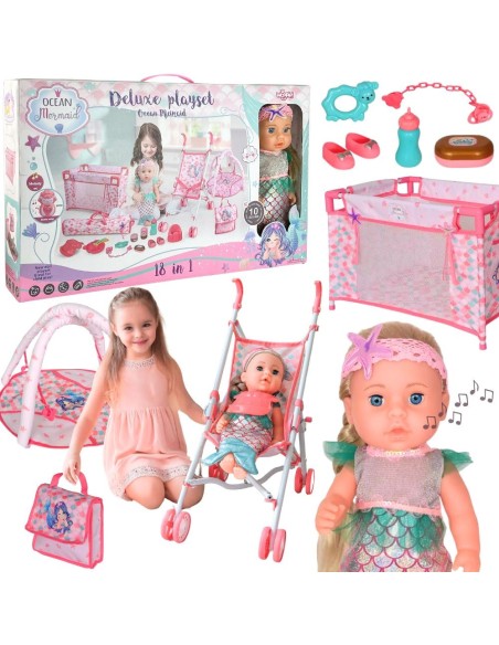Mermaid Doll Deluxe Playset 18in1 WOOPIE – Stroller Crib Sound