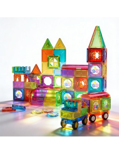 Magnetische 3D-Bausteine WOOPIE – Set Burg und Fahrzeuge 71-tlg.
