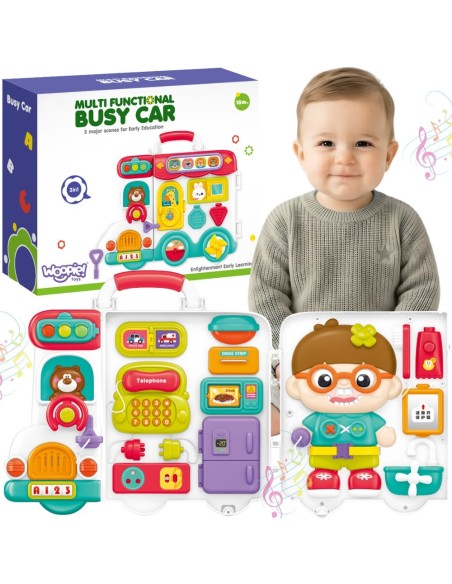 WOOPIE Interaktives Manipulationsbrett Auto 3-in-1 Sensorikkoffer