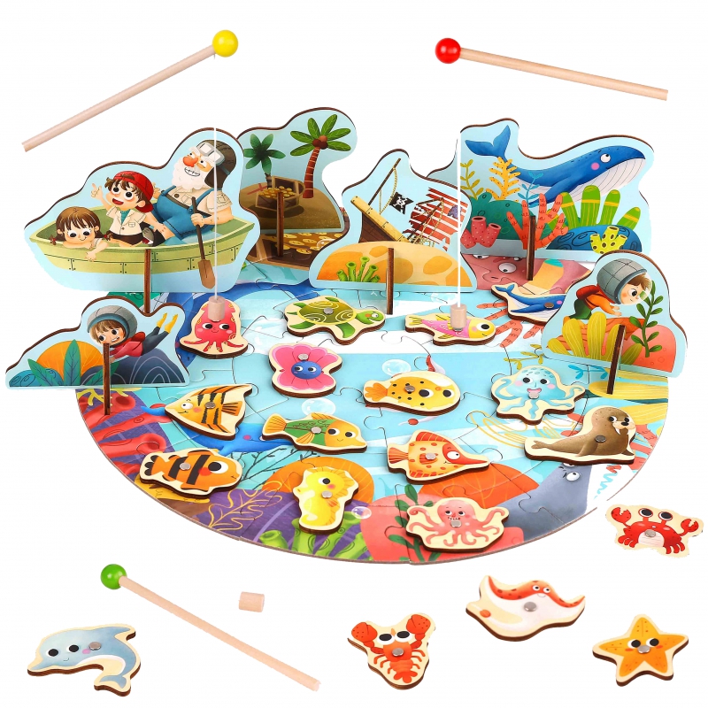 TOOKY TOY Gra Zręcznościowa Łowienie Rybek Wędkowanie Puzzle 2w1