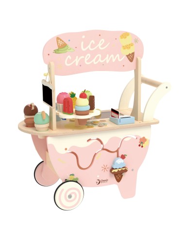 Holz-Eisdiele 3-in-1 CLASSIC WORLD – Einkaufswagen 40-tlg.