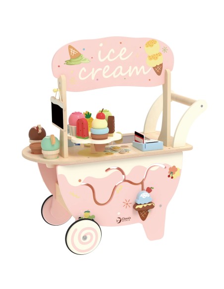 Holz-Eisdiele 3-in-1 CLASSIC WORLD – Einkaufswagen 40-tlg.