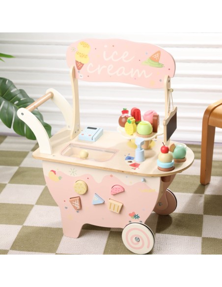 Holz-Eisdiele 3-in-1 CLASSIC WORLD – Einkaufswagen 40-tlg.