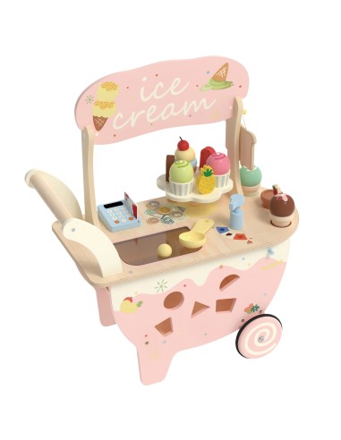 Holz-Eisdiele 3-in-1 CLASSIC WORLD – Einkaufswagen 40-tlg.