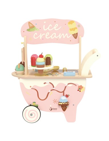 Holz-Eisdiele 3-in-1 CLASSIC WORLD – Einkaufswagen 40-tlg.