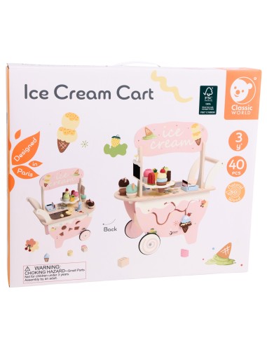 Holz-Eisdiele 3-in-1 CLASSIC WORLD – Einkaufswagen 40-tlg.