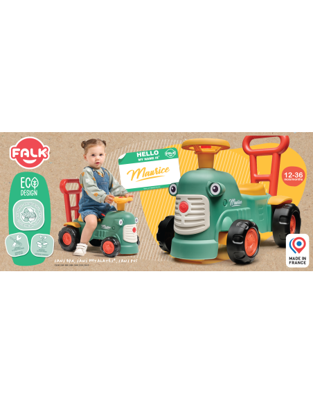FALK Maurice Aufsitztraktor Grüner Schieber für Kinder ab 1 Jahr