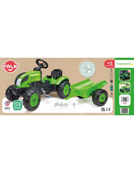 FALK Country Farmer Pedal Tractor Green 2-5 Years with Trailer