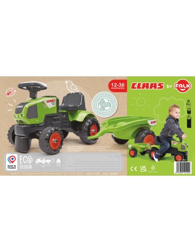 FALK Traktorek Baby Claas Axos 310 Zielony z Przyczepką 1+