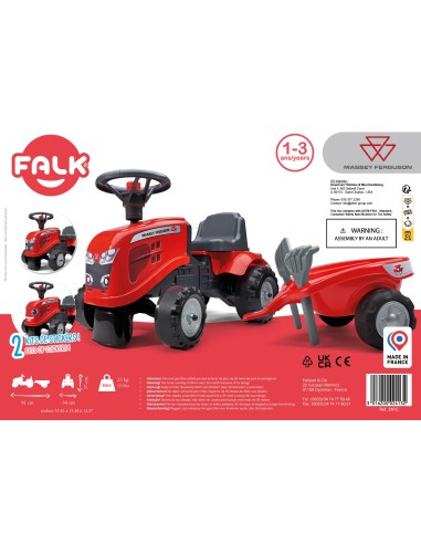 Traktorek FALK Massey Ferguson Czerwony z Przyczepką dla Malucha