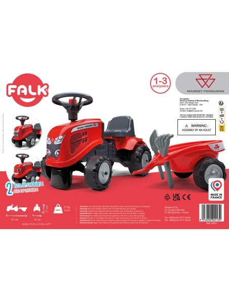 FALK Massey Ferguson Red Tractor with Trailer for a Toddler