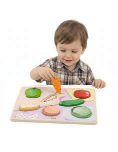 Drewniane Puzzle VIGA 2w1 Montessori - Figury Warzywne