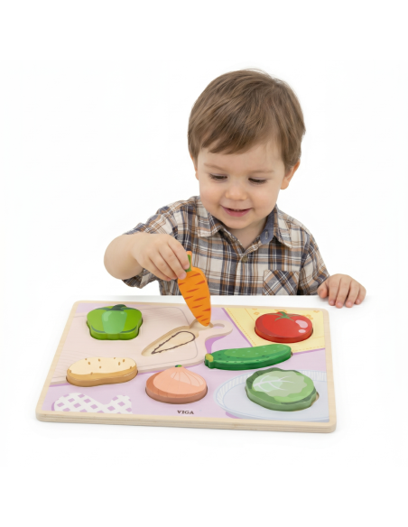 VIGA 2-in-1 Montessori Wooden Puzzle - Vegetable Figures
