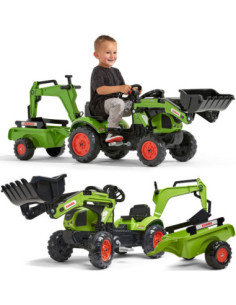 FALK Traktor CLAAS Arion zielony zestaw z przyczepą ŁYŻKA + Ładowarka