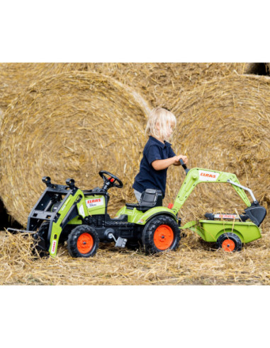 FALK Traktor CLAAS Arion zielony zestaw z przyczepą ŁYŻKA + Ładowarka