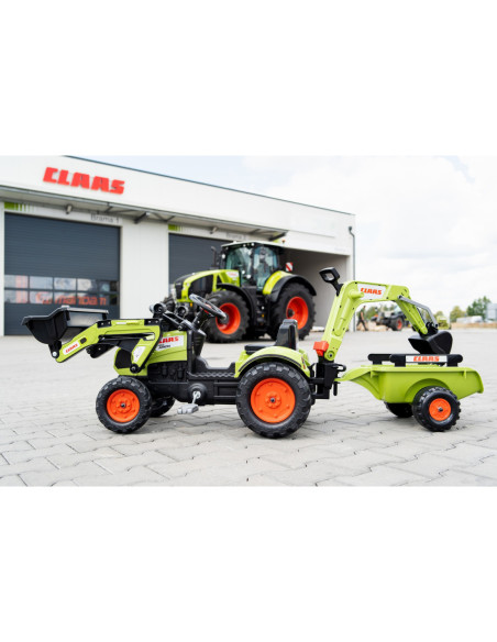 FALK Traktor CLAAS Arion zielony zestaw z przyczepą ŁYŻKA + Ładowarka