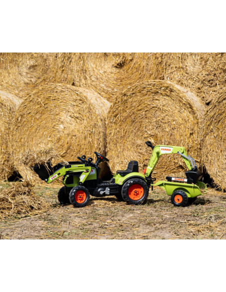 FALK Traktor CLAAS Arion zielony zestaw z przyczepą ŁYŻKA + Ładowarka