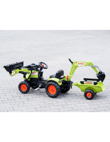 FALK Traktor CLAAS Arion zielony zestaw z przyczepą ŁYŻKA + Ładowarka