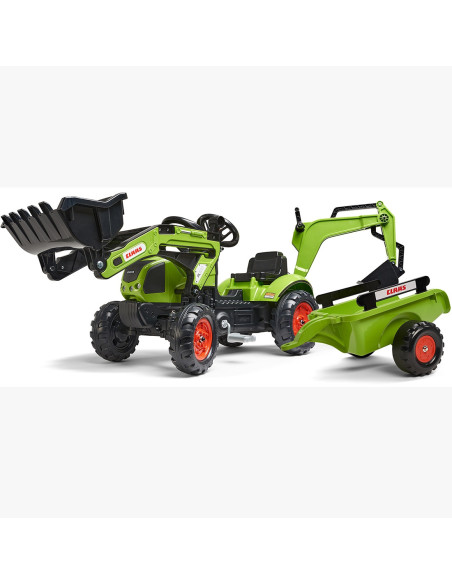 FALK Traktor CLAAS Arion zielony zestaw z przyczepą ŁYŻKA + Ładowarka
