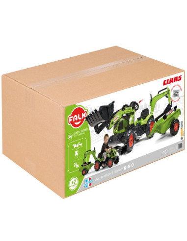 FALK Traktor CLAAS Arion zielony zestaw z przyczepą ŁYŻKA + Ładowarka