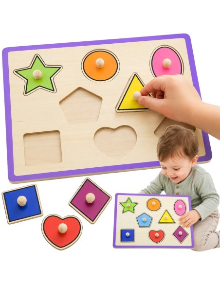 VIGA Holzpuzzle mit Stecknadeln – Formen – Bunter Spielspaß