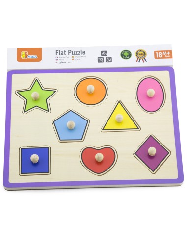 VIGA Holzpuzzle mit Stecknadeln – Formen – Bunter Spielspaß