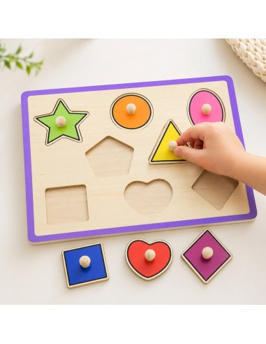 VIGA Holzpuzzle mit Stecknadeln – Formen – Bunter Spielspaß